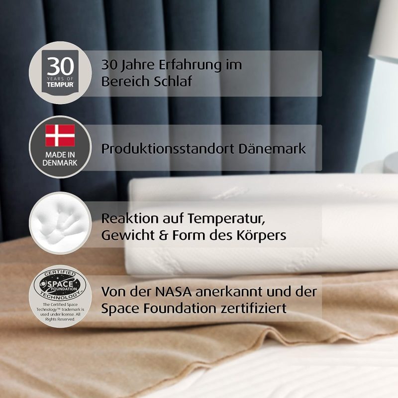 TEMPUR Original Schlafkissen Memory Foam, ergonomisches Nackenstützkissen für Seiten- und Rückenschläfer, Liegefühl fest, S (50 x 31 x 8/5 cm), Weiß