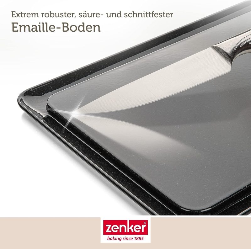 Zenker 7022 Rechteck-Springform DELUXE, eckige Premium-Backform mit emailliertem Boden und Auslaufschutz, Kuchenform mit Antihaftbeschichtung (Farbe: Schwarz metallic), Menge: 1 Stück