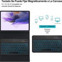 SENGBIRCH Tastatur-Schutzhülle für Samsung Galaxy Tab S8+S8 Plus 2022 /S7 FE 2021 /S7+ S7 Plus 12,4 Zoll 2020, Bluetooth-Tastatur 7 Farben, spanische Hintergrundbeleuchtung, mit PU-Folio-Abdeckung ,ng