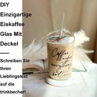 Cutfouwe Eiskaffee Gläser mit Glas Deckel und Glas Strohhalm 450 ML， Wiederverwendbar Becher，Transparent Trinkbecher für Kaltes Getränk,Clear