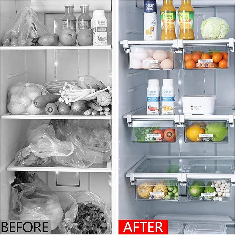 Skycase Kühlschrank Organizer,kühlschrank Organizer Set,Durchsichtig Kühlschrank Aufbewahrungsbox,Ausziehbare Einstellbar Kühlschrank Box mit Griff,Kühlschrank Schubladenorganizer für kühlschrank