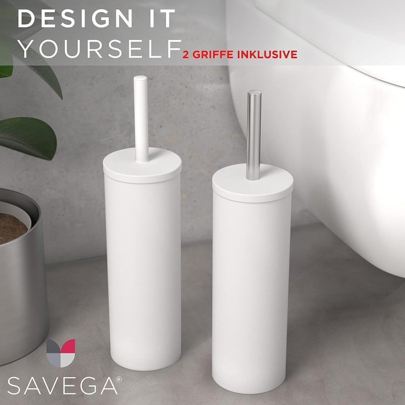 SAVEGA - Das Original - Edelstahl Silikon WC Bürste - Toilettenbürste aus Silikon mit blickdichtem Halter - Hochwertige Klobürste Silikon mit Spritzschutz - Antibakterieller Bürstenhalter - Weiß