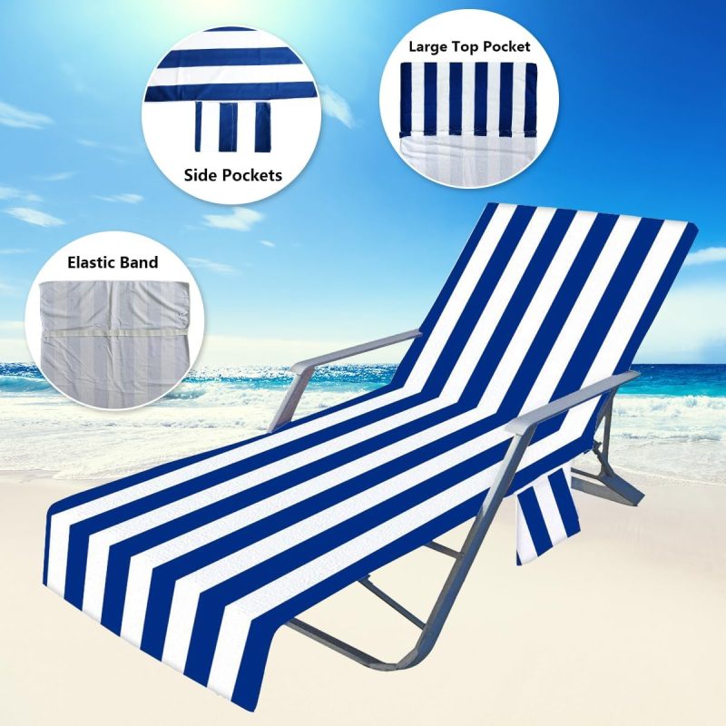 Fansu Schonbezug für Gartenliege, Frottee Handtuch für Sonnenliege Mikrofaser Schnelltrocknend Strandhandtuch mit 2 Taschen, Strandtuchfür Schwimmbäder, Strände, Gartenhotels(75x210cm)