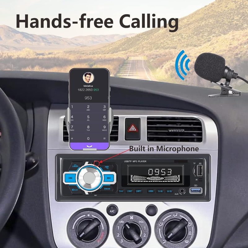 YZKONG Single Din Autoradio Bluetooth Car Stereo-Empfänger mit LCD-Display AM/FM Radio MP3 Player USB SD Aux-Port integriertes Mikrofon, Freisprechanruf, App-Fernbedienung