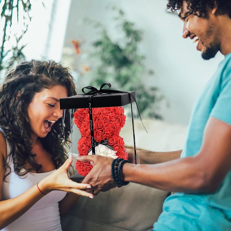 Rosenbär - Rose Teddybär 10 Zoll Hugz Teddy Blumenbär - Über 250 Dutzend künstliche Blumen - einzigartige Geschenke, Geschenke für Frauen Klare Geschenkbox (red)