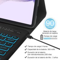 SENGBIRCH Tastatur-Schutzhülle für Samsung Galaxy Tab S8+S8 Plus 2022 /S7 FE 2021 /S7+ S7 Plus 12,4 Zoll 2020, Bluetooth-Tastatur 7 Farben, spanische Hintergrundbeleuchtung, mit PU-Folio-Abdeckung ,ng