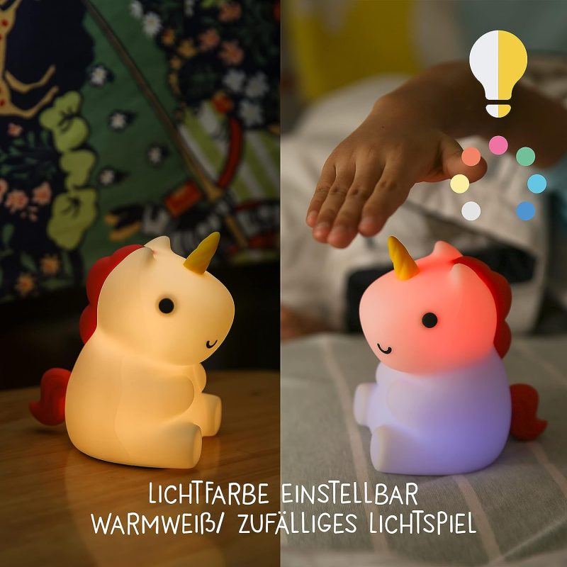 MegaLight LED Nachtlicht Kinder RGB Farbwechsel | Nachtlicht Baby ohne verschluckbare Kleinteile | Stilllicht dimmbar Timer | Nachtlicht Einhorn mit Touch USB | Maggy Magic
