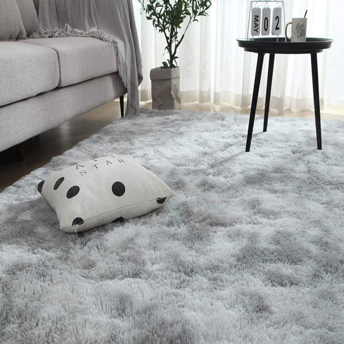 Leesentec Teppiche Weiche Wohnzimmer Teppiche Anti Slip Fluffy Schlafzimmer Teppich Shaggy Fußmatten Groß für Flur Schlafzimmer (Grau/Weiß, 140 x 200 cm)