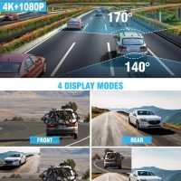 AQV Dashcam Auto Vorne und Hinten 4K Autokamera mit GPS, 310° Weitwinkel, G-Sensor, Loop-Aufnahme, WDR, Parküberwachung, Bewegungserkennung, Super Nachtsicht, Sicherere Superkondensator, Max 128 GB