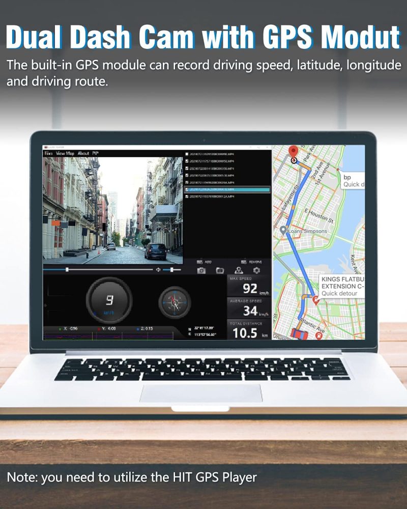 AQV Dashcam Auto Vorne und Hinten 4K Autokamera mit GPS, 310° Weitwinkel, G-Sensor, Loop-Aufnahme, WDR, Parküberwachung, Bewegungserkennung, Super Nachtsicht, Sicherere Superkondensator, Max 128 GB