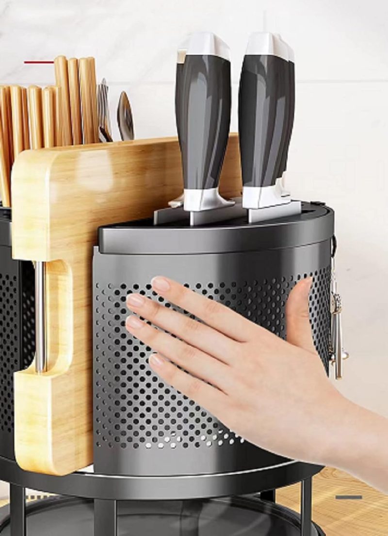 NILICAN Messerhalter für Küchentheke, drehbarer Universal-Messerblock ohne Messer 3-in-1Multifunktions Messerblock Set Besteck-Utensilien Trockengestell Schneidebrett-Organizer