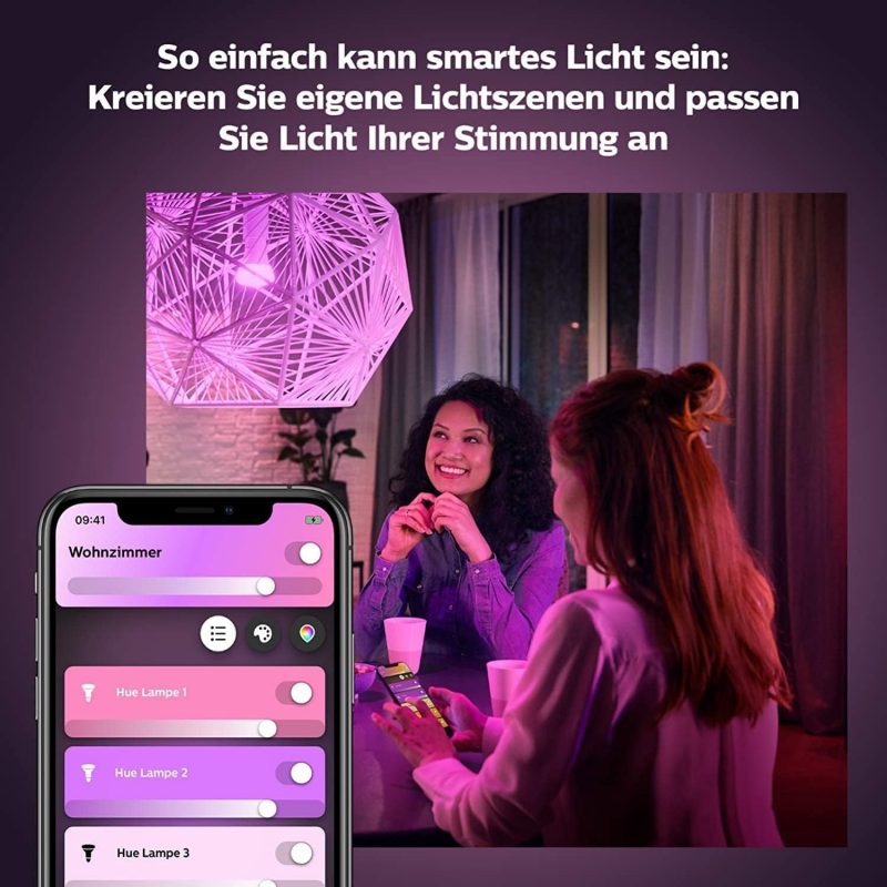 Philips Hue White & Color Ambiance E27 Lampe Doppelpack 2x570lm, dimmbar, bis zu 16 Millionen Farben, steuerbar via App, kompatibel mit Amazon Alexa (Echo, Echo Dot)