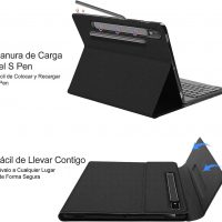 SENGBIRCH Tastatur-Schutzhülle für Samsung Galaxy Tab S8+S8 Plus 2022 /S7 FE 2021 /S7+ S7 Plus 12,4 Zoll 2020, Bluetooth-Tastatur 7 Farben, spanische Hintergrundbeleuchtung, mit PU-Folio-Abdeckung ,ng
