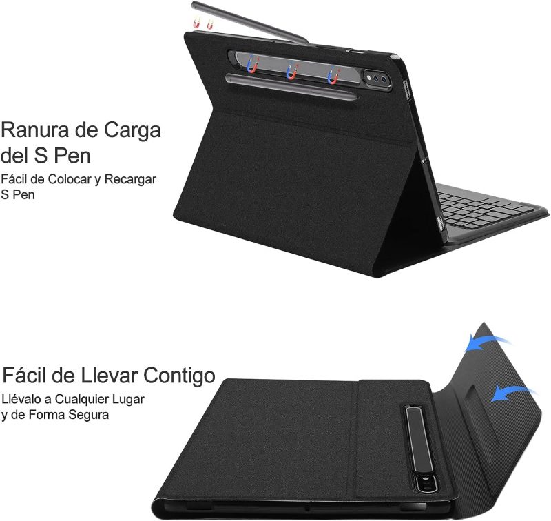 SENGBIRCH Tastatur-Schutzhülle für Samsung Galaxy Tab S8+S8 Plus 2022 /S7 FE 2021 /S7+ S7 Plus 12,4 Zoll 2020, Bluetooth-Tastatur 7 Farben, spanische Hintergrundbeleuchtung, mit PU-Folio-Abdeckung ,ng