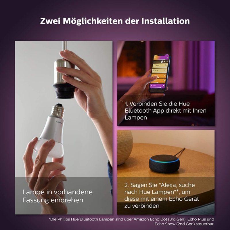Philips Hue White & Color Ambiance E27 Lampe Doppelpack 2x570lm, dimmbar, bis zu 16 Millionen Farben, steuerbar via App, kompatibel mit Amazon Alexa (Echo, Echo Dot)