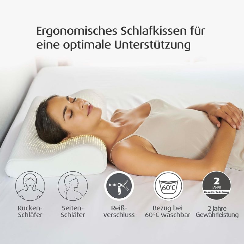 TEMPUR Original Schlafkissen Memory Foam, ergonomisches Nackenstützkissen für Seiten- und Rückenschläfer, Liegefühl fest, S (50 x 31 x 8/5 cm), Weiß