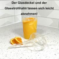 Cutfouwe Eiskaffee Gläser mit Glas Deckel und Glas Strohhalm 450 ML， Wiederverwendbar Becher，Transparent Trinkbecher für Kaltes Getränk,Clear