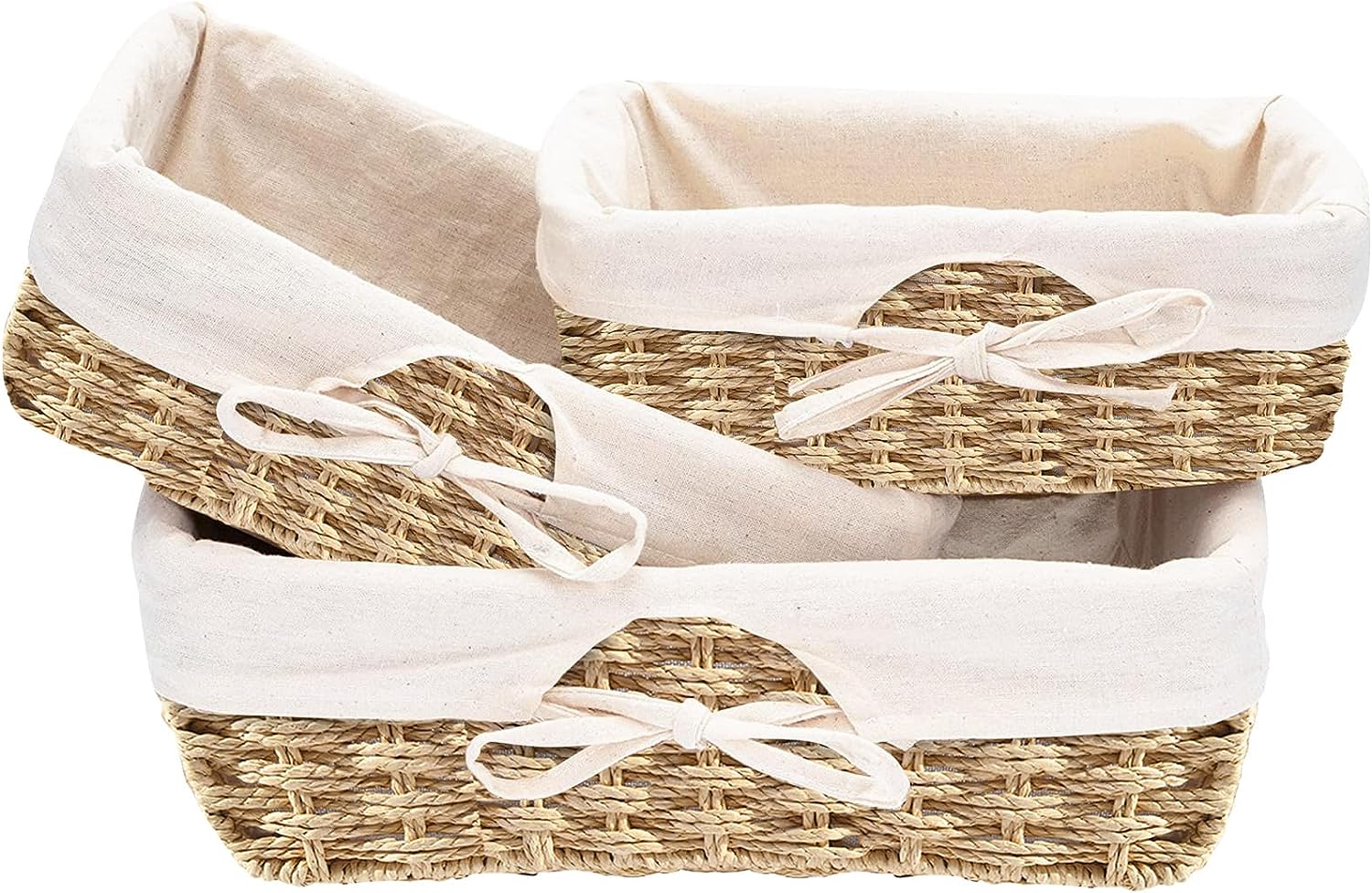OUTBROS Aufbewahrungskorb Geflochten, 3er Set Spielzeug Aufbewahrung Badezimmer Körbchen, Wickeltisch Organizer Körbchen Kinderzimmer Boxen Basket Kleiner Korb, Papierseil