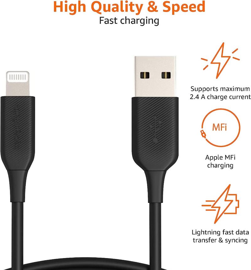 Amazon Basics – Verbindungskabel Lightning auf USB-A, MFi-zertifiziertes Ladekabel für iPhone, schwarz, 0,9 m