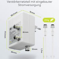 Goobay 67226 Zweigeräte Breitband Antennenverstärker für Kabelfernsehen (DVB-T / DVB-T2 / DVB-C) zum Anschluss von zwei Empfangsgeräten (TV / Radio), 2x 15 dB Verstärker; 2,7 Watt