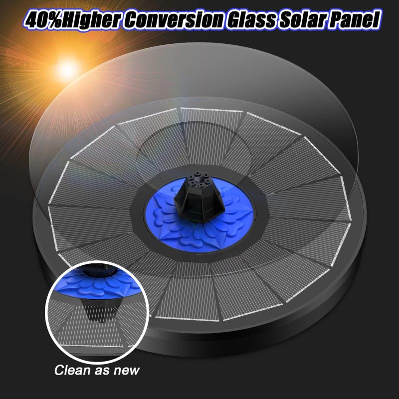 SZMP 2023 NEU Solar Springbrunnen für aussen 100% Glas,3.5W Solar Teichpumpe mit 8 DIY Effekte Solar Wasserpumpe Solar schwimmender Fontäne Pumpe für Garten,Vogel-Bad,Teich,Fisch-Behälter