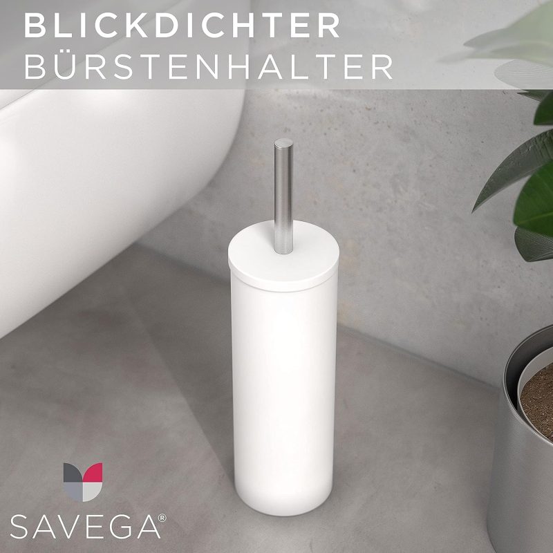 SAVEGA - Das Original - Edelstahl Silikon WC Bürste - Toilettenbürste aus Silikon mit blickdichtem Halter - Hochwertige Klobürste Silikon mit Spritzschutz - Antibakterieller Bürstenhalter - Weiß