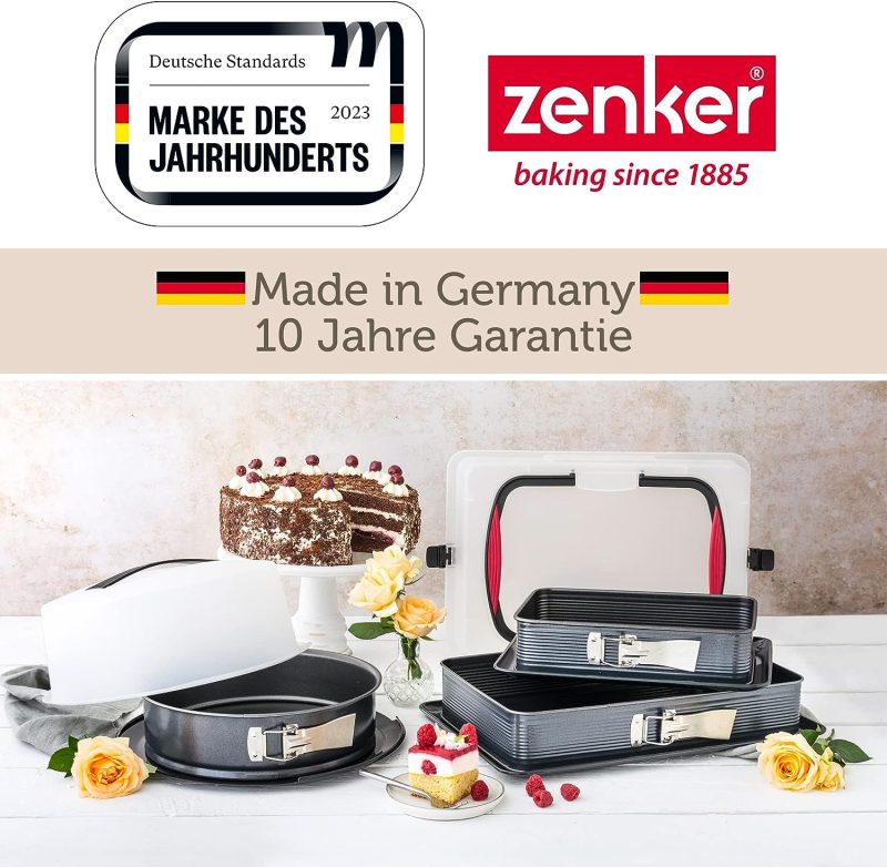 Zenker 7022 Rechteck-Springform DELUXE, eckige Premium-Backform mit emailliertem Boden und Auslaufschutz, Kuchenform mit Antihaftbeschichtung (Farbe: Schwarz metallic), Menge: 1 Stück