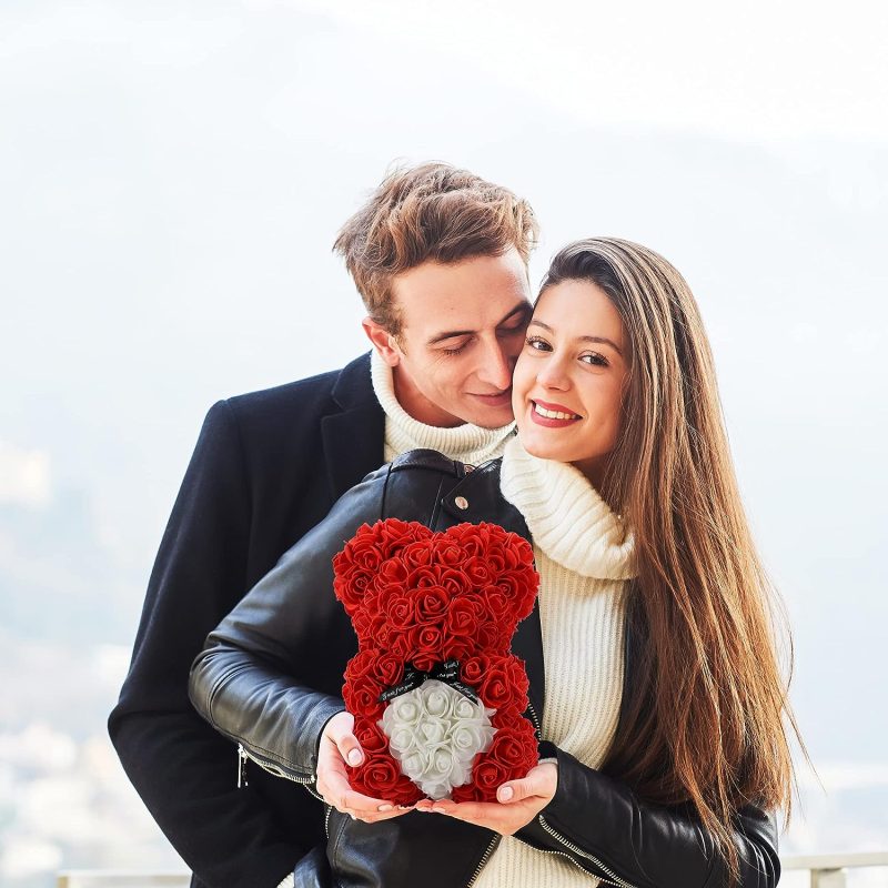 Rosenbär - Rose Teddybär 10 Zoll Hugz Teddy Blumenbär - Über 250 Dutzend künstliche Blumen - einzigartige Geschenke, Geschenke für Frauen Klare Geschenkbox (red)