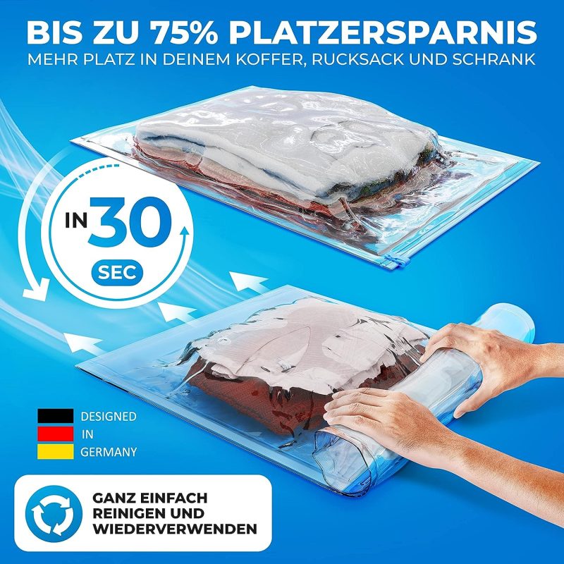 SilverRack Vakuumbeutel Set Reise [8 Stück] in Größe (50x70 cm) - Travel Vakuumbeutel für Kleidung zum Rollen - Vakuum Kleiderbeutel - Kleider Vakuumierbeutel als Backpacker Vacuum Bags