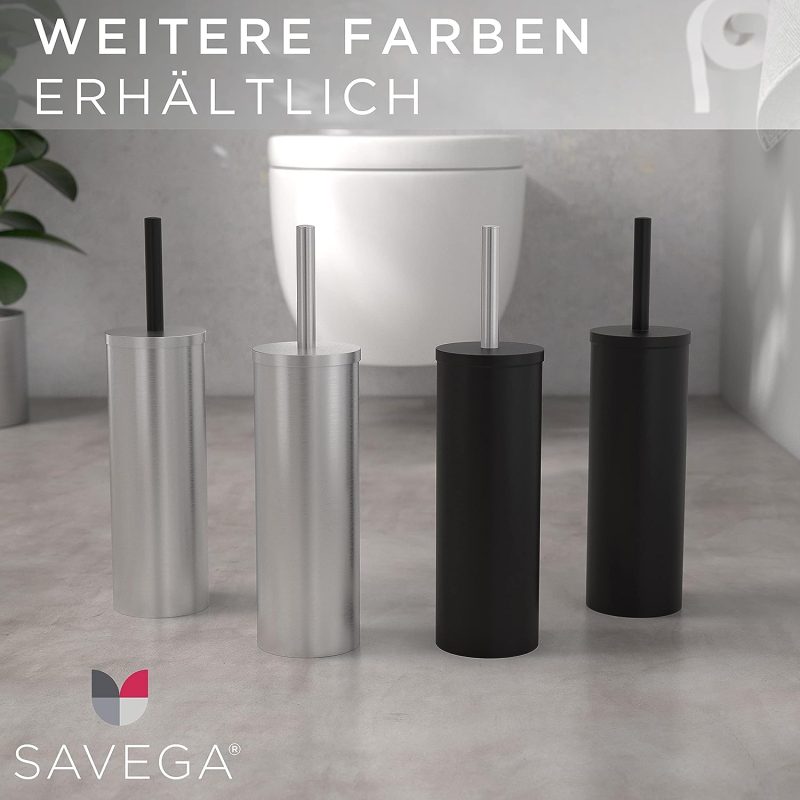 SAVEGA - Das Original - Edelstahl Silikon WC Bürste - Toilettenbürste aus Silikon mit blickdichtem Halter - Hochwertige Klobürste Silikon mit Spritzschutz - Antibakterieller Bürstenhalter - Weiß