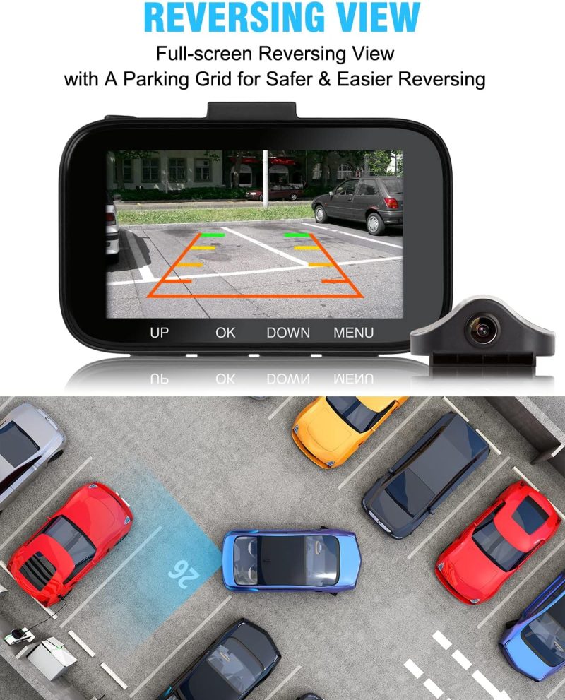 AQV Dashcam Auto Vorne und Hinten 4K Autokamera mit GPS, 310° Weitwinkel, G-Sensor, Loop-Aufnahme, WDR, Parküberwachung, Bewegungserkennung, Super Nachtsicht, Sicherere Superkondensator, Max 128 GB