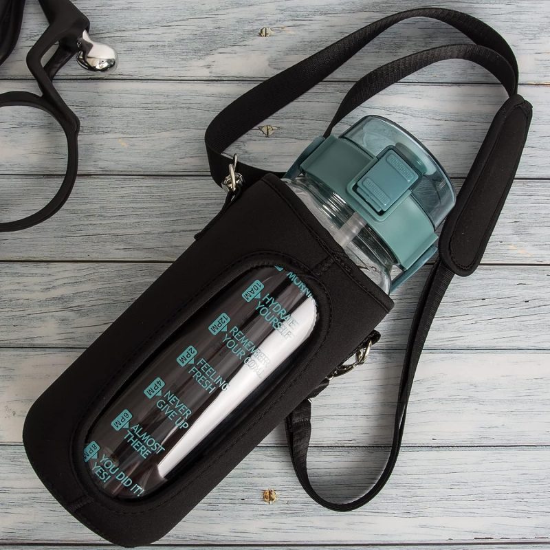 DEARRAY 2l Sport Trinkflasche Glas Flasche mit Strohhalm & Zeitmarkierung 2 liter Große bpa frei Wasserflasche Motivation mit Uhrzeit Kohlensäure geeignet