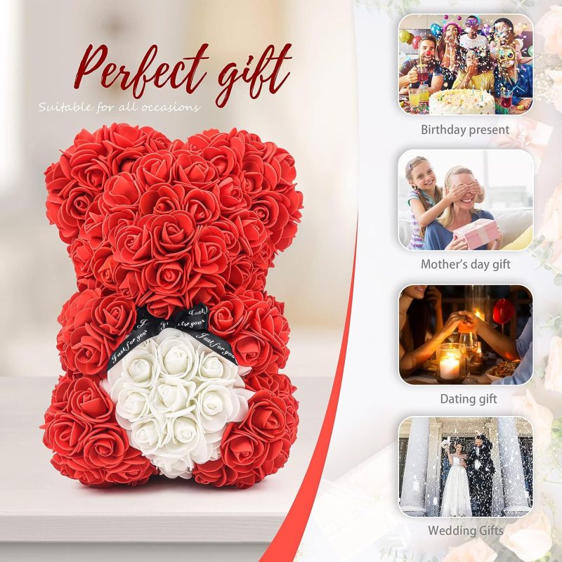 Rosenbär - Rose Teddybär 10 Zoll Hugz Teddy Blumenbär - Über 250 Dutzend künstliche Blumen - einzigartige Geschenke, Geschenke für Frauen Klare Geschenkbox (red)
