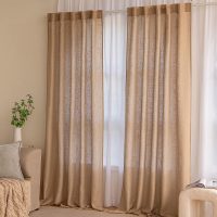 MIULEE Gardinen Vorhänge schlaufenschal Voile Vorhang Modern Leinenoptik Halbtransparent für Wohnzimmer Schlafzimmer Kinderzimmer Raumteiler Schiebevorhang 2er Set Stores Braun 245x140 cm