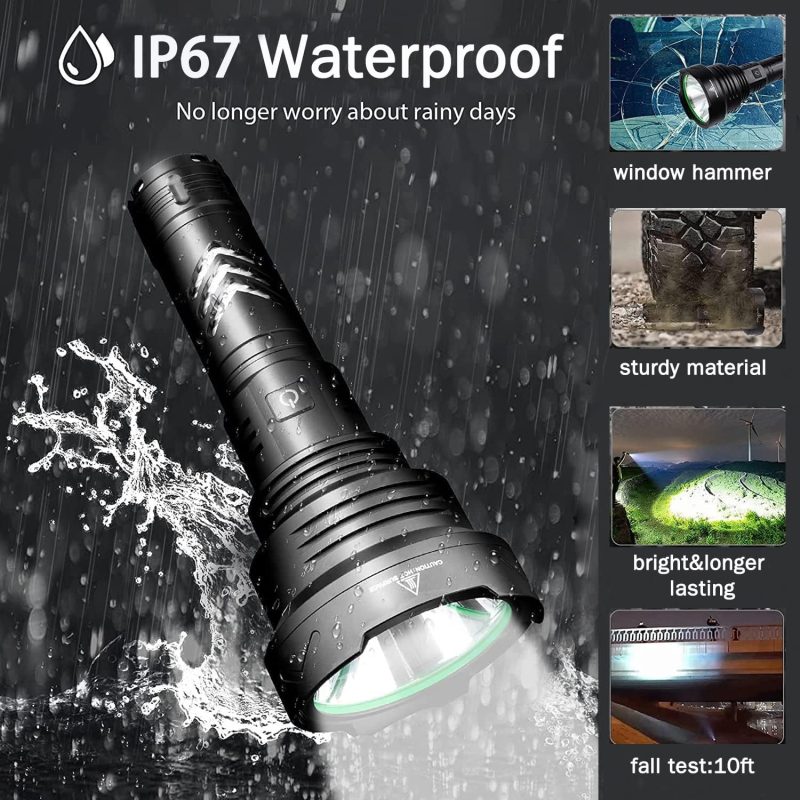 SENDALE LED Taschenlampe Extrem Hell 100000 Lumen CREE Taschenlampen, XHP90 Taschenlampe Batteriebetrieben,IP67 Wasserdicht,5 Lichtmodi Aufladbar USB-C für Camping,Ausrüstung,Militär,Outdoor