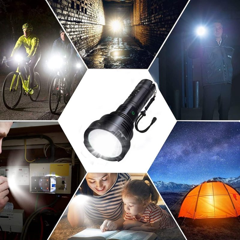 SENDALE LED Taschenlampe Extrem Hell 100000 Lumen CREE Taschenlampen, XHP90 Taschenlampe Batteriebetrieben,IP67 Wasserdicht,5 Lichtmodi Aufladbar USB-C für Camping,Ausrüstung,Militär,Outdoor