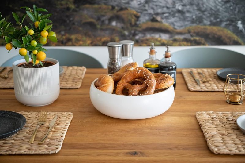 Decorasian Bambusschale groß und rund – Chips Schale bzw. Bowl - Obstschale Bambus hochwertig seidenmatt lackiert – 30cm weiß
