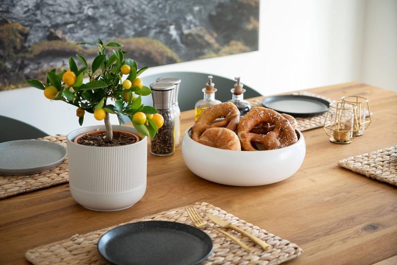 Decorasian Bambusschale groß und rund – Chips Schale bzw. Bowl - Obstschale Bambus hochwertig seidenmatt lackiert – 30cm weiß