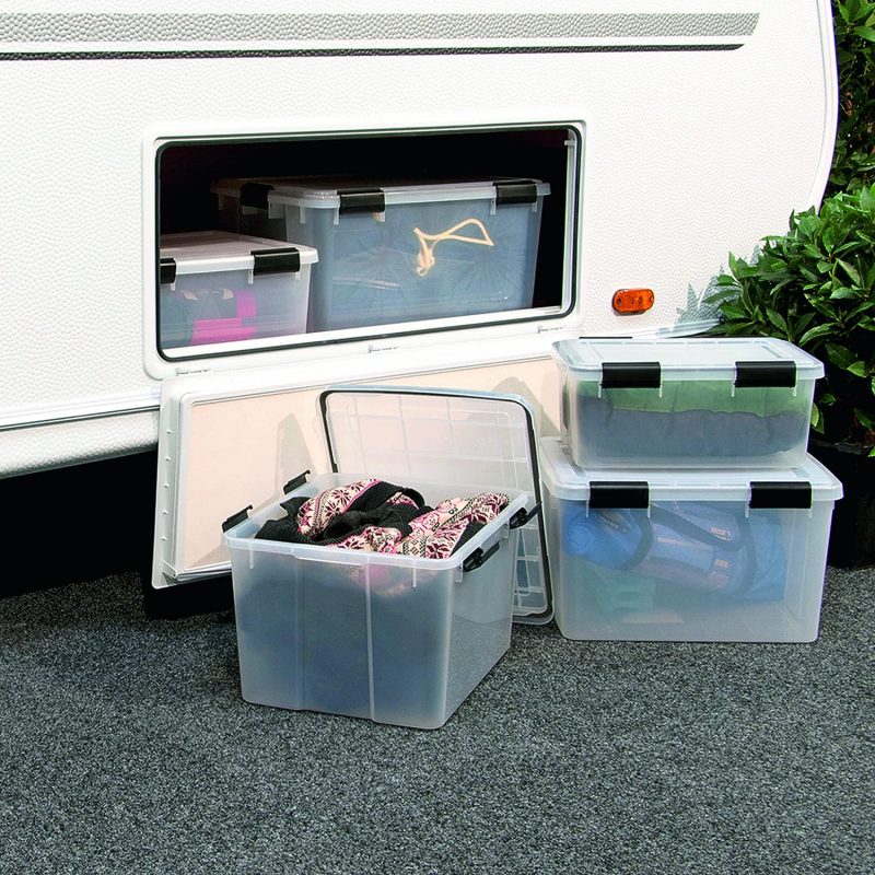 Iris Ohyama, 70L wasserdichte Aufbewahrungsboxen aus Kunststoff mit Deckel, 3er-Set, AT-LD, transparent, stapelbar, Verschlussclips ? B59 x T39 x H38 cm