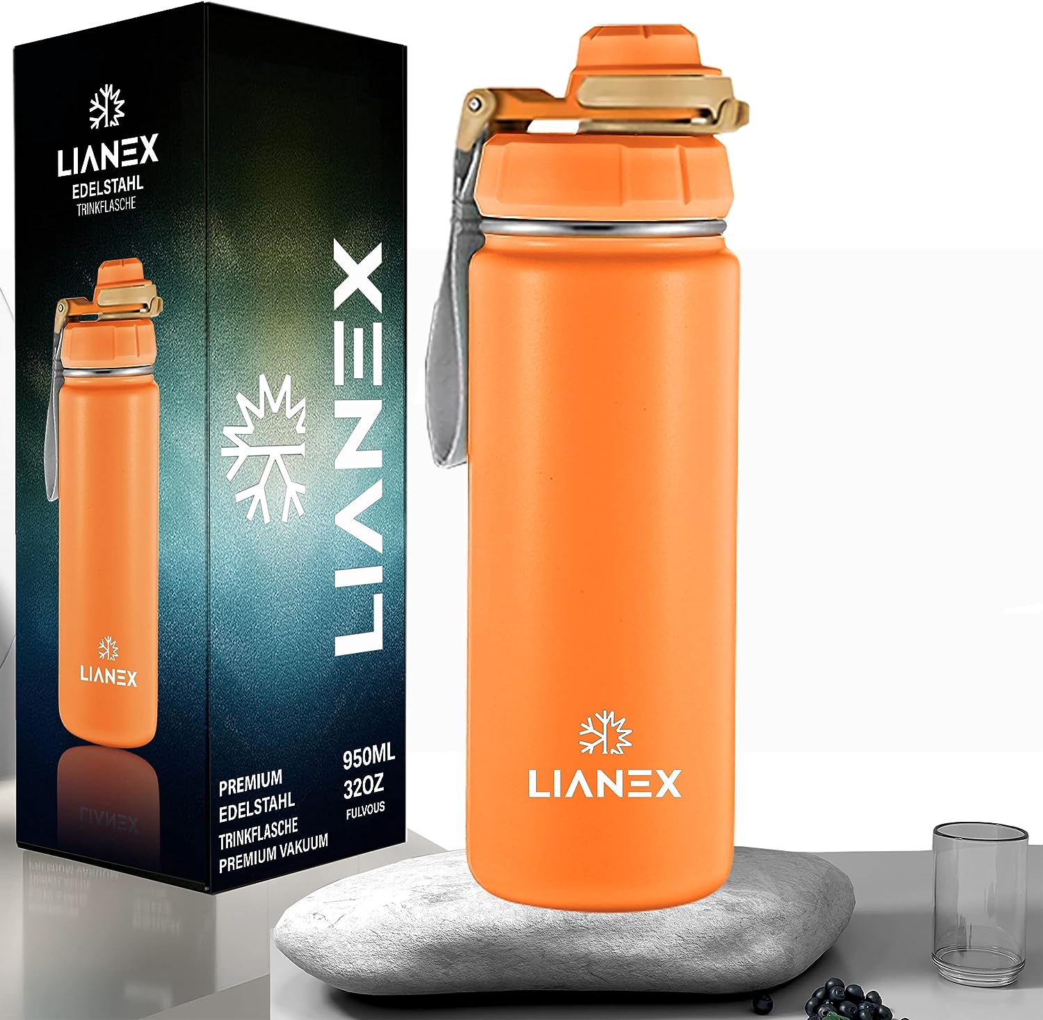 LIANEX Edelstahl Trinkflasche Isolierflasche 1l Thermosflasche Spülmaschinenfest Thermoskanne Sportflasche Auslaufsicher Bpa Frei Kohlensäure Geeignet Wasserflasche Sport water bottle Thermos Flasche