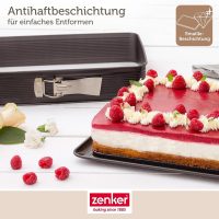 Zenker 7022 Rechteck-Springform DELUXE, eckige Premium-Backform mit emailliertem Boden und Auslaufschutz, Kuchenform mit Antihaftbeschichtung (Farbe: Schwarz metallic), Menge: 1 Stück