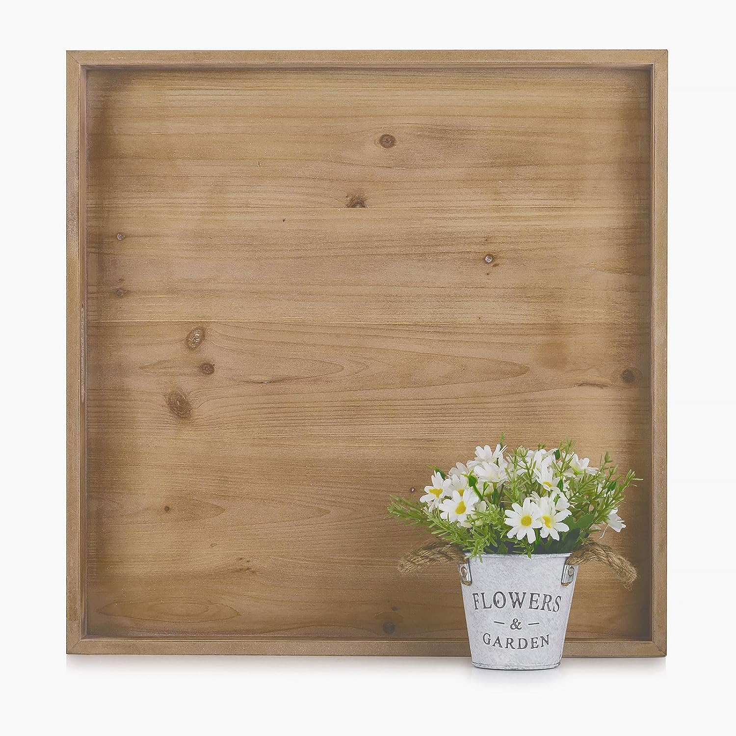 Hanobe Tablett Serviertablett Holztablett Groß: Deko Tablett Holz Gross Eckig Dekotablett mit Griff 54cm Serviertabletts Vintage Natur Rechteckig Quadratisch für Küche Home