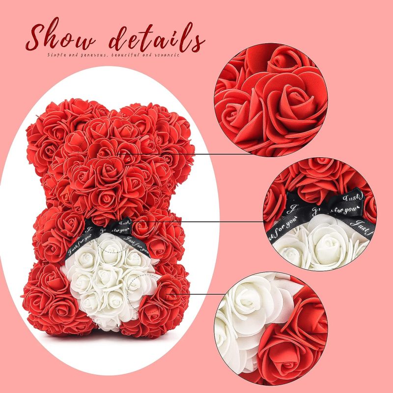 Rosenbär - Rose Teddybär 10 Zoll Hugz Teddy Blumenbär - Über 250 Dutzend künstliche Blumen - einzigartige Geschenke, Geschenke für Frauen Klare Geschenkbox (red)