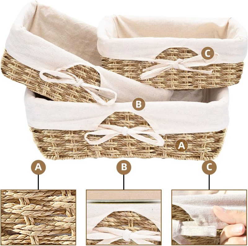 OUTBROS Aufbewahrungskorb Geflochten, 3er Set Spielzeug Aufbewahrung Badezimmer Körbchen, Wickeltisch Organizer Körbchen Kinderzimmer Boxen Basket Kleiner Korb, Papierseil