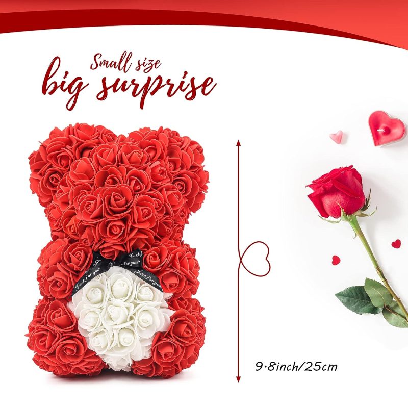 Rosenbär - Rose Teddybär 10 Zoll Hugz Teddy Blumenbär - Über 250 Dutzend künstliche Blumen - einzigartige Geschenke, Geschenke für Frauen Klare Geschenkbox (red)
