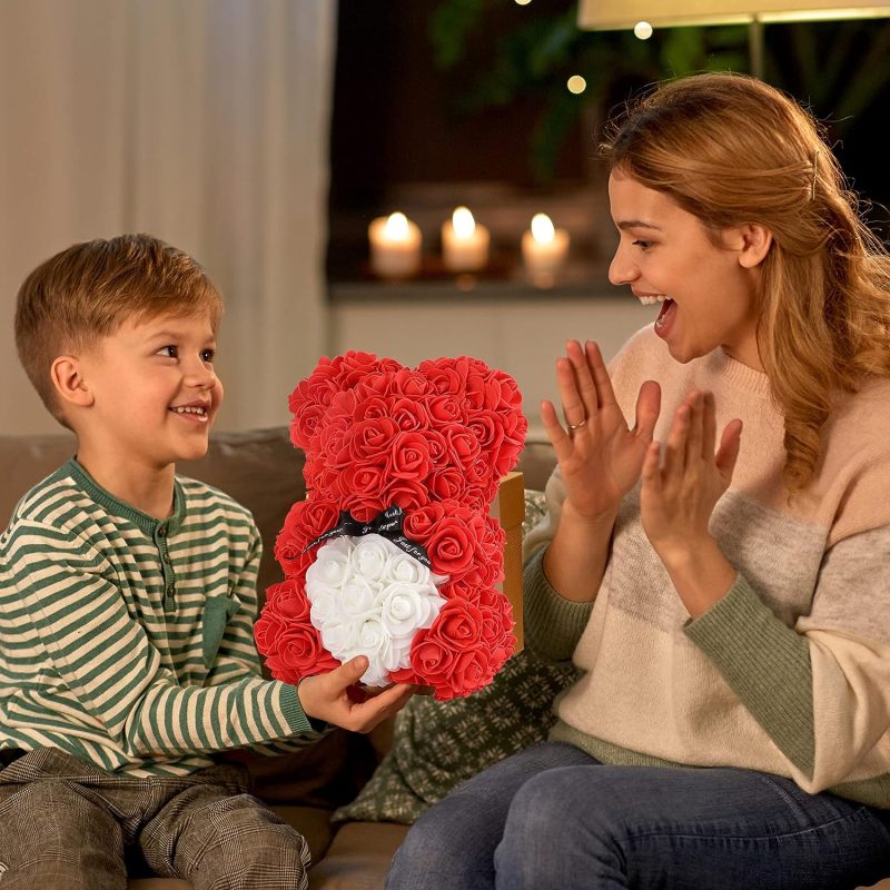 Rosenbär - Rose Teddybär 10 Zoll Hugz Teddy Blumenbär - Über 250 Dutzend künstliche Blumen - einzigartige Geschenke, Geschenke für Frauen Klare Geschenkbox (red)