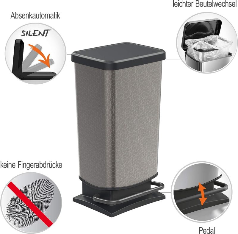 Rotho Paso Mülleimer 40l mit Deckel, hexagon, Kunststoff