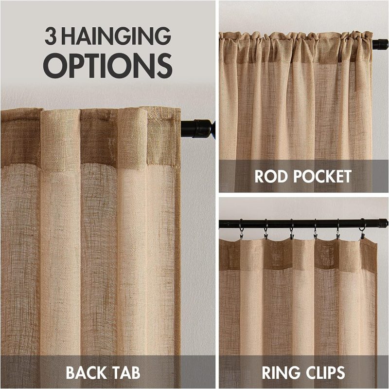 MIULEE Gardinen Vorhänge schlaufenschal Voile Vorhang Modern Leinenoptik Halbtransparent für Wohnzimmer Schlafzimmer Kinderzimmer Raumteiler Schiebevorhang 2er Set Stores Braun 245x140 cm