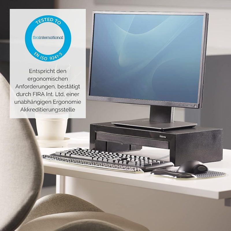 Fellowes Monitorständer Designer Suites, höhenverstellbar um 4 cm, ergonomisch, mit Aufbewahrungsfach, für Monitore bis 21 Zoll BZW. 18 kg