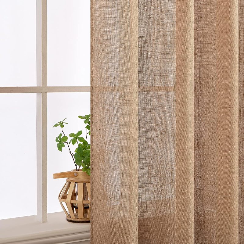 MIULEE Gardinen Vorhänge schlaufenschal Voile Vorhang Modern Leinenoptik Halbtransparent für Wohnzimmer Schlafzimmer Kinderzimmer Raumteiler Schiebevorhang 2er Set Stores Braun 245x140 cm